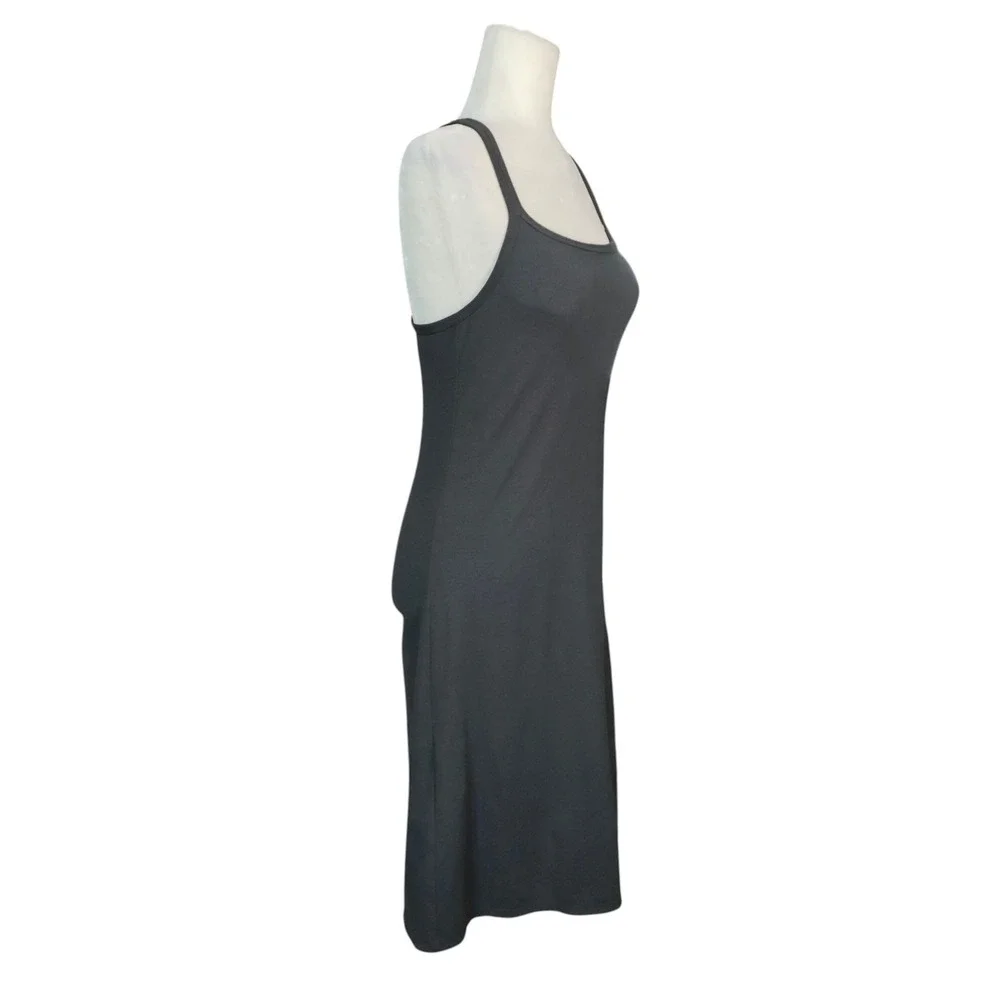 Prana Cora Dress Athleisure Black A-Line Midi Built In Bra Double Cross Straps S
